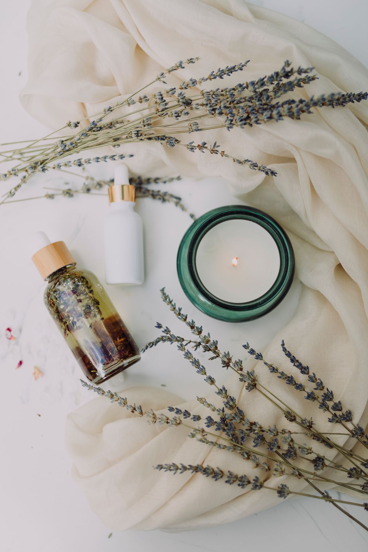 Calming candle and spa essentials